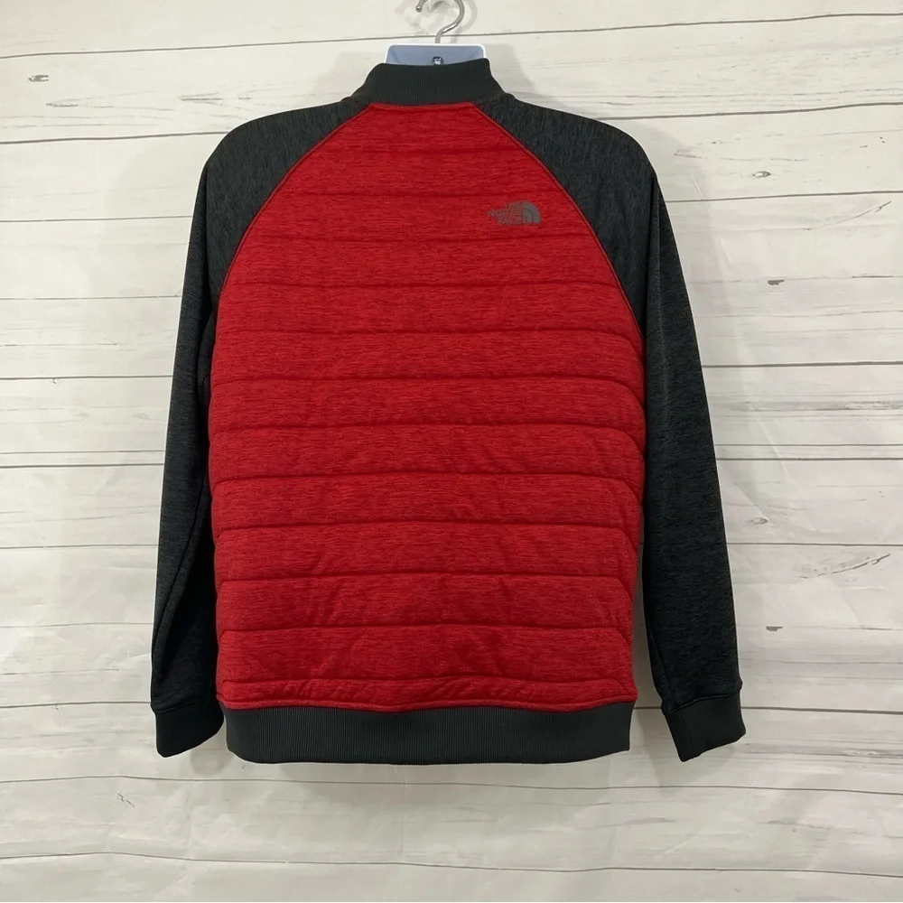 The North Face Red Gray Zipper Quilted Bomber Insulated Jacket